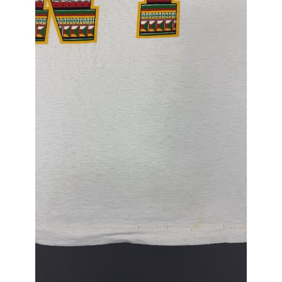 Vintage 90s New York NY Spell Out Art Logo Pattern Tribal White Shirt Short Heel - Picture 6 of 15